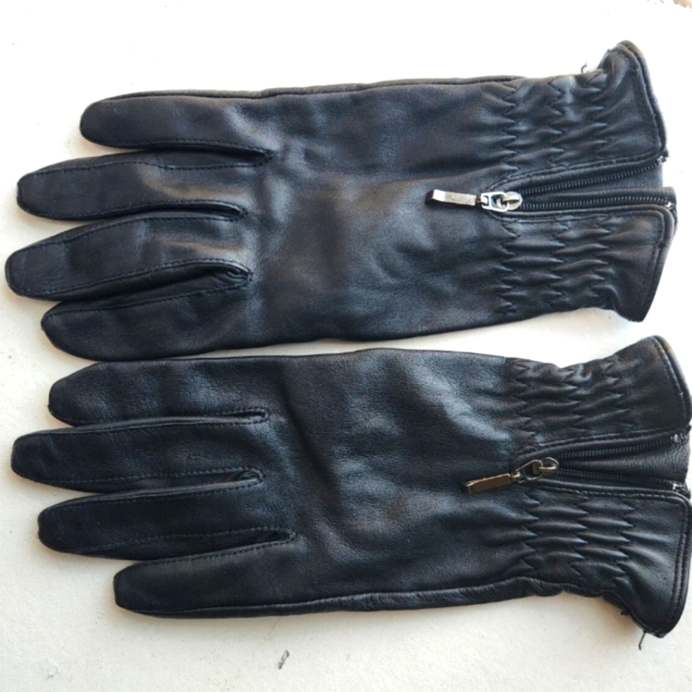 Vintage Intercontinental Leathern Industries Gloves Women's Small Black Zipper